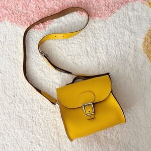 BRIT STITCH Yellow Leather Crossbody Top Handle Bag Buckle